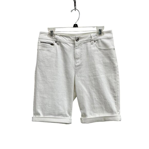 INC International Concepts Pants - INC International Concepts Women’s White Mid-Rise Denim Bermuda Shorts